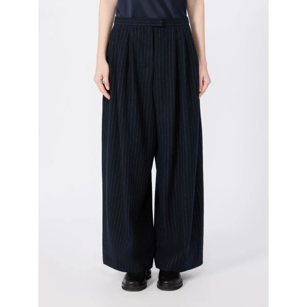 Max Mara Ordine Chalk-Stripe Wool Trousers in Midnight Blue | Wide leg pants | Luxury Shoes 