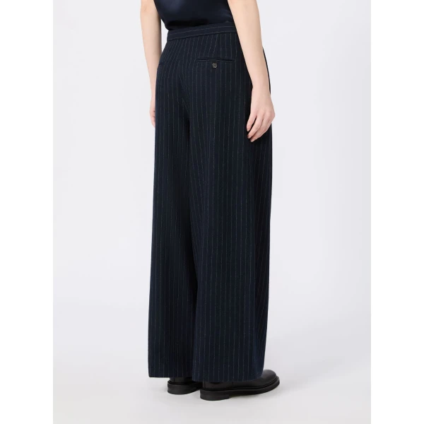 Max Mara Ordine Chalk-Stripe Wool Trousers in Midnight Blue | Wide leg pants | Luxury Shoes 