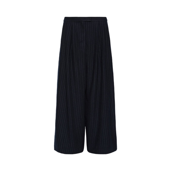Max Mara Ordine Chalk-Stripe Wool Trousers in Midnight Blue | Wide leg pants | Luxury Shoes 