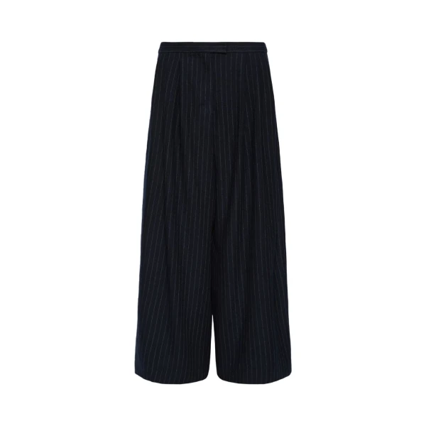 Max Mara Ordine Chalk-Stripe Wool Trousers in Midnight Blue | Wide leg pants | Luxury Shoes 
