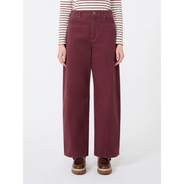 Max Mara Ordine Cotton Drill Barrel Leg Trousers in Bordeaux | Wide leg pants | Luxury Shoes 