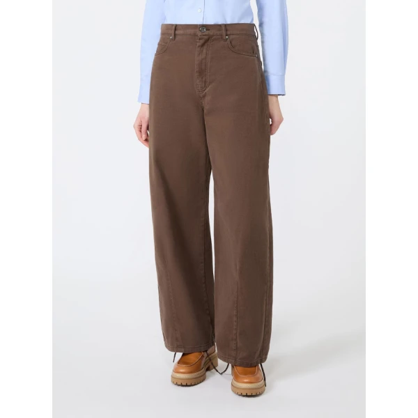 Max Mara Ordine Cotton Drill Barrel Leg Trousers in Brown | Wide leg pants | Luxury Shoes 