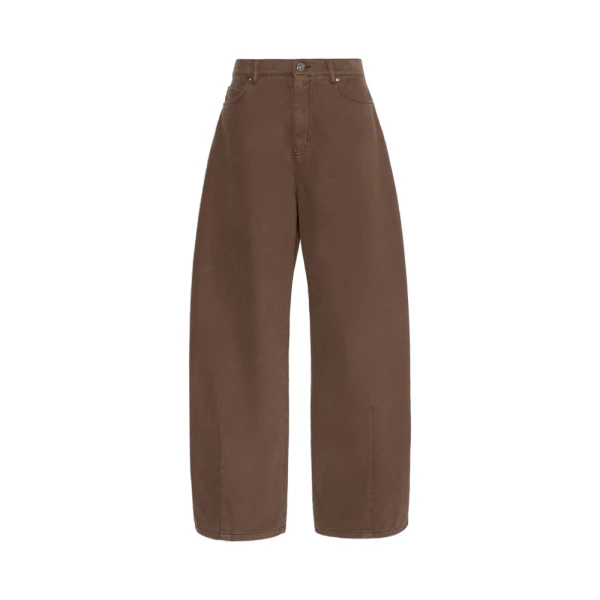 Max Mara Ordine Cotton Drill Barrel Leg Trousers in Brown | Wide leg pants | Luxury Shoes 