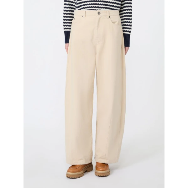 Max Mara Ordine Cotton Drill Barrel Leg Trousers in Ivory | Wide leg pants | Luxury Shoes 