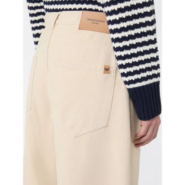 Max Mara Ordine Cotton Drill Barrel Leg Trousers in Ivory | Wide leg pants | Luxury Shoes 