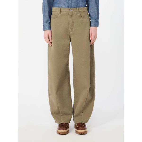 Max Mara Ordine Cotton Drill Barrel Leg Trousers in Khaki | Wide leg pants | Luxury Shoes 