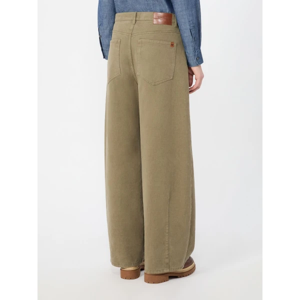 Max Mara Ordine Cotton Drill Barrel Leg Trousers in Khaki | Wide leg pants | Luxury Shoes 