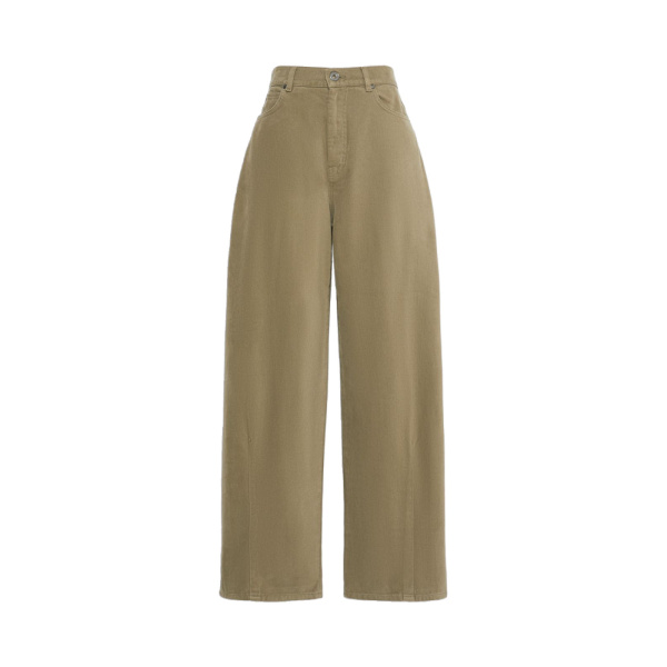Max Mara Ordine Cotton Drill Barrel Leg Trousers in Khaki | Wide leg pants | Luxury Shoes 