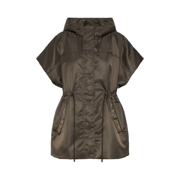 Max Mara Origano Water-Repellent Twill Padded Gilet in Mud | Vests | Luxury Shoes 