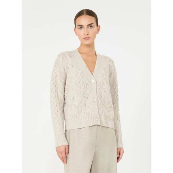 Max Mara Orli Wool and Cashmere Cable Cardigan in Beige | Cardigan | Luxury Shoes 