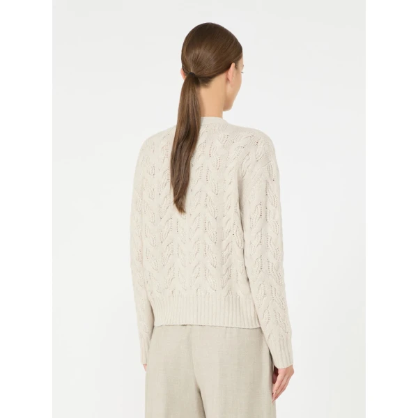 Max Mara Orli Wool and Cashmere Cable Cardigan in Beige | Cardigan | Luxury Shoes 