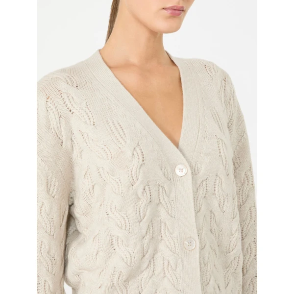 Max Mara Orli Wool and Cashmere Cable Cardigan in Beige | Cardigan | Luxury Shoes 