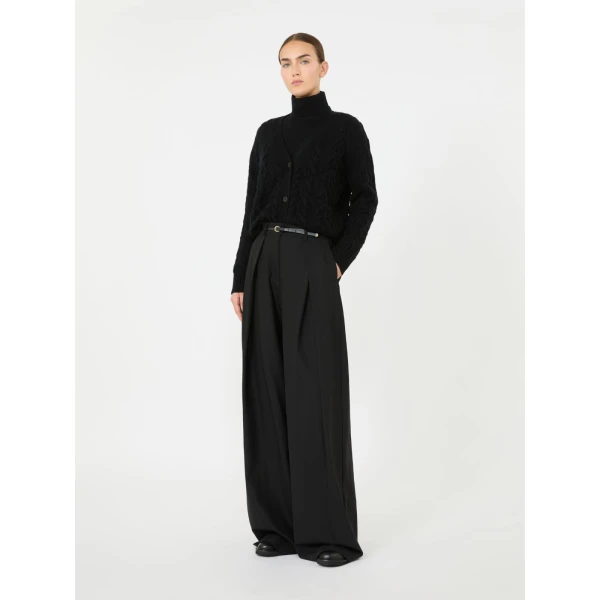 Max Mara Orli Wool and Cashmere Cable Cardigan in Black | Cardigan | Luxury Shoes 