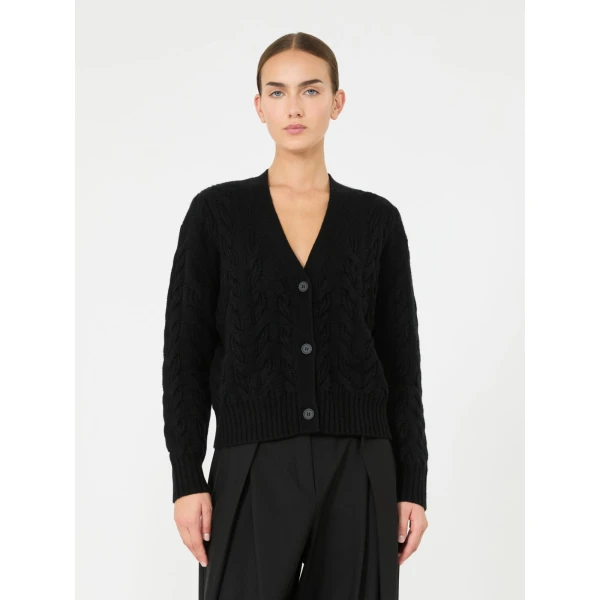 Max Mara Orli Wool and Cashmere Cable Cardigan in Black | Cardigan | Luxury Shoes 