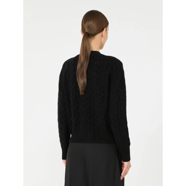 Max Mara Orli Wool and Cashmere Cable Cardigan in Black | Cardigan | Luxury Shoes 
