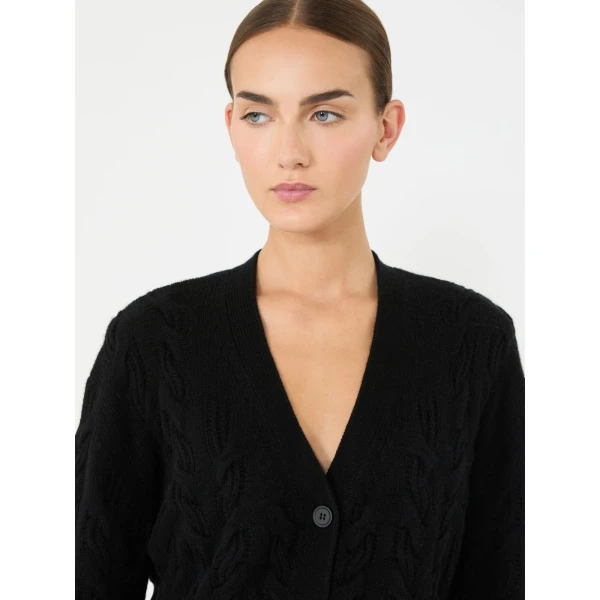 Max Mara Orli Wool and Cashmere Cable Cardigan in Black | Cardigan | Luxury Shoes 