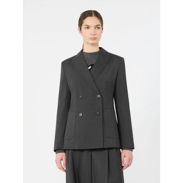 Max Mara Ornati Double-Breasted Wool Blazer in Dark Grey | Blazers | Luxury Shoes 