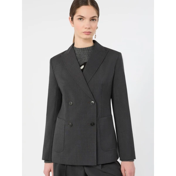 Max Mara Ornati Double-Breasted Wool Blazer in Dark Grey | Blazers | Luxury Shoes 