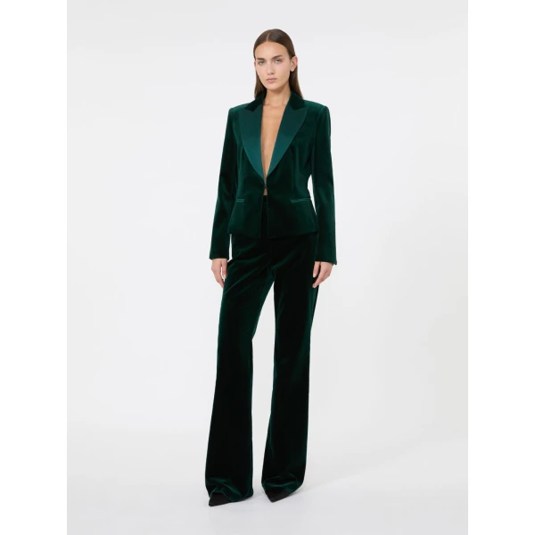 Max Mara Oscuri Velvet Tuxedo Trousers in Emerald | Wide leg pants | Luxury Shoes 