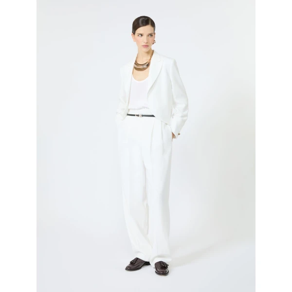 Max Mara Oscuro Slim-Fit Compact Cady Trousers in White | Tailored pants | Luxury Shoes 