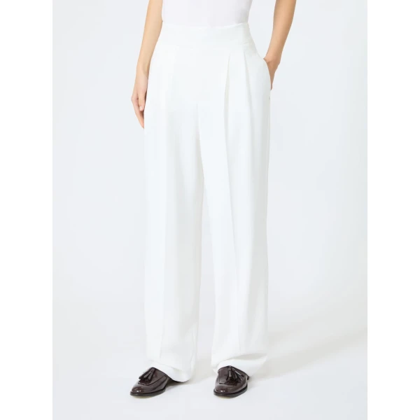 Max Mara Oscuro Slim-Fit Compact Cady Trousers in White | Tailored pants | Luxury Shoes 