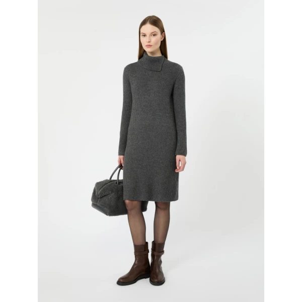 Max Mara Oscuro Wool and Cashmere Knit Midi Dress in Dark Grey | Mini Dresses | Luxury Shoes 