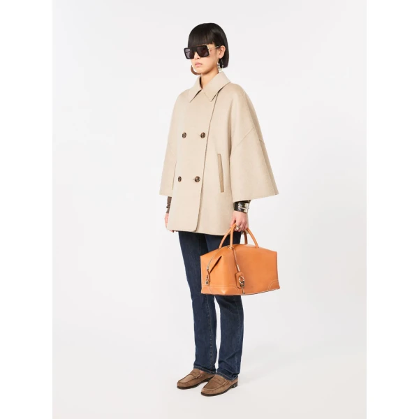 Max Mara Ospite Double-Breasted Cashmere Cape in Sand | Coats | Luxury Shoes 
