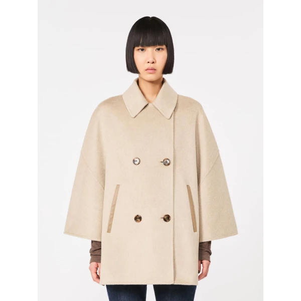 Max Mara Ospite Double-Breasted Cashmere Cape in Sand | Coats | Luxury Shoes 