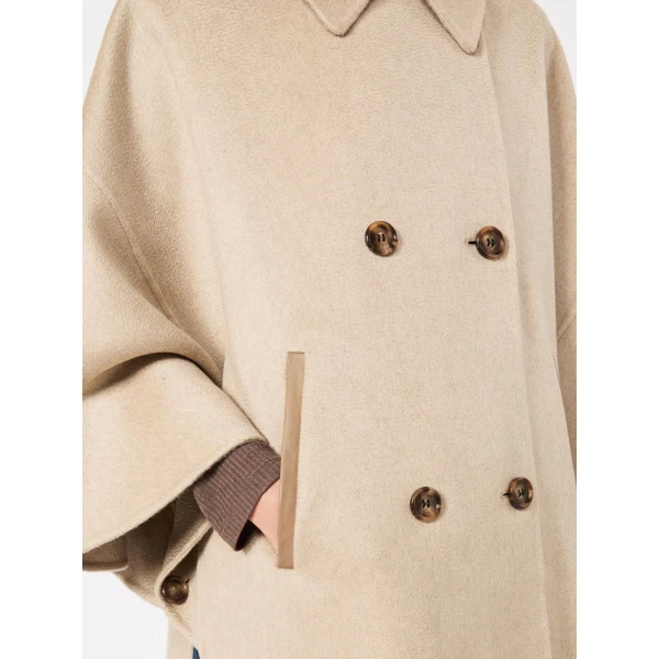 Max Mara Ospite Double-Breasted Cashmere Cape in Sand | Coats | Luxury Shoes 