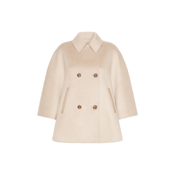 Max Mara Ospite Double-Breasted Cashmere Cape in Sand | Coats | Luxury Shoes 