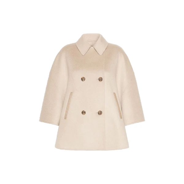 Max Mara Ospite Double-Breasted Cashmere Cape in Sand | Coats | Luxury Shoes 
