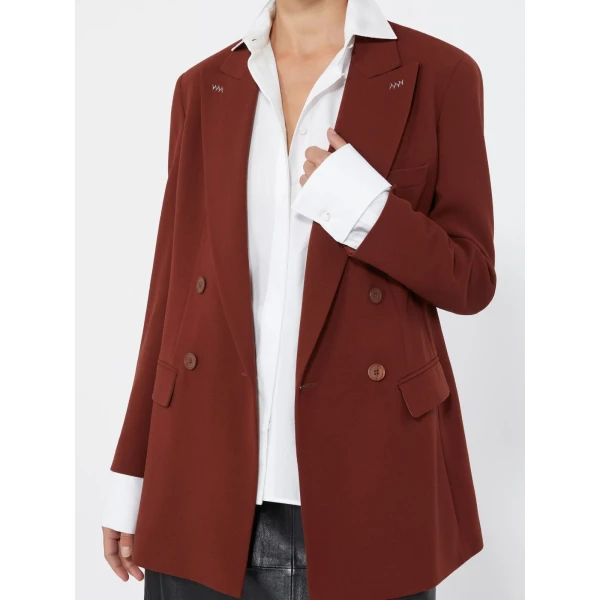 Max Mara Osso Double-Breasted Wool Cady Blazer in Brick Red | Blazers | Luxury Shoes 