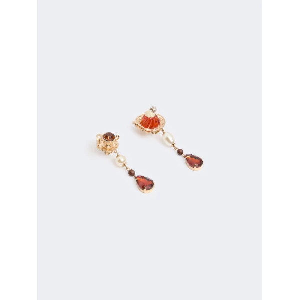 Max Mara Ottano Drop Pendant Earrings in Gold | Earrings | Luxury Shoes 