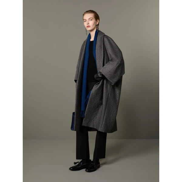 Max Mara Ottanta Jacquard Cape Coat in Medium Grey | Coats | Luxury Shoes 