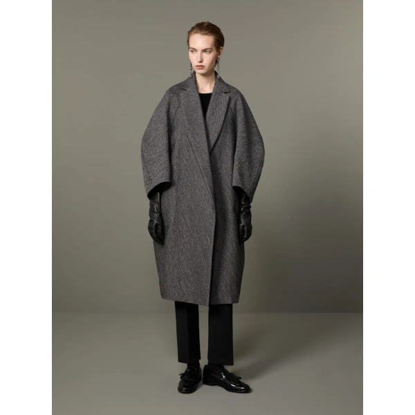 Max Mara Ottanta Jacquard Cape Coat in Medium Grey | Coats | Luxury Shoes 