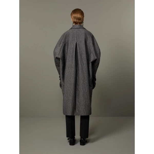 Max Mara Ottanta Jacquard Cape Coat in Medium Grey | Coats | Luxury Shoes 