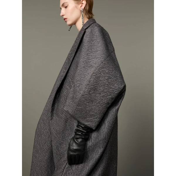 Max Mara Ottanta Jacquard Cape Coat in Medium Grey | Coats | Luxury Shoes 