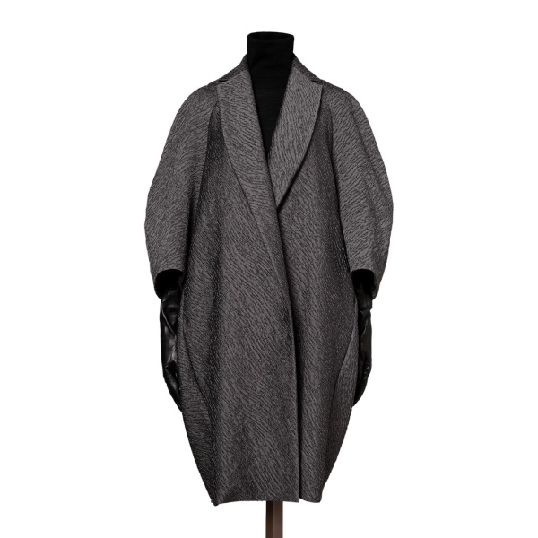 Max Mara Ottanta Jacquard Cape Coat in Medium Grey | Coats | Luxury Shoes 