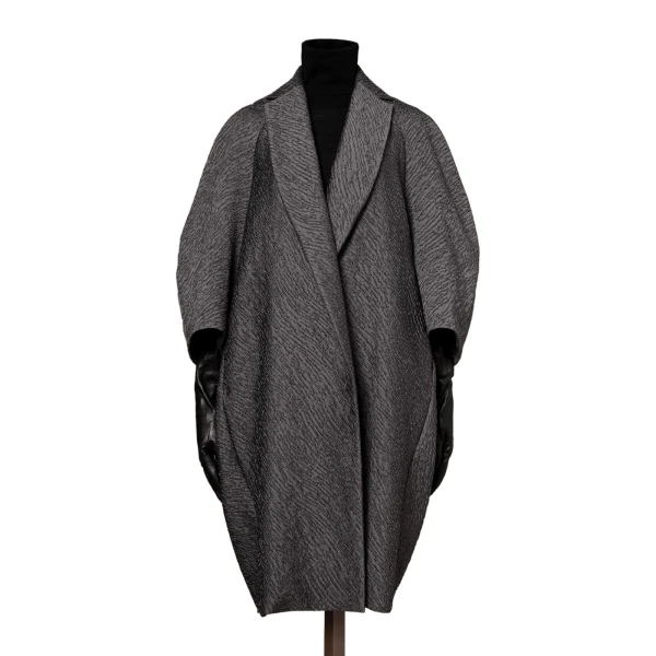 Max Mara Ottanta Jacquard Cape Coat in Medium Grey | Coats | Luxury Shoes 