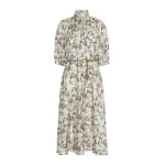 Max Mara Ottimo Printed Silk Dress in Stone Grey | Midi Dresses | Luxury Shoes 