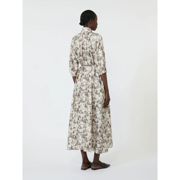 Max Mara Ottimo Printed Silk Dress in Stone Grey | Midi Dresses | Luxury Shoes 