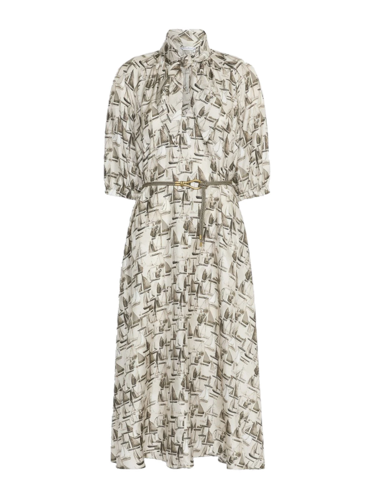 Max Mara Ottimo Printed Silk Dress in Stone Grey Max Mara Ottimo Printed Silk Dress in Stone Grey | Midi Dresses | Luxury Shoes