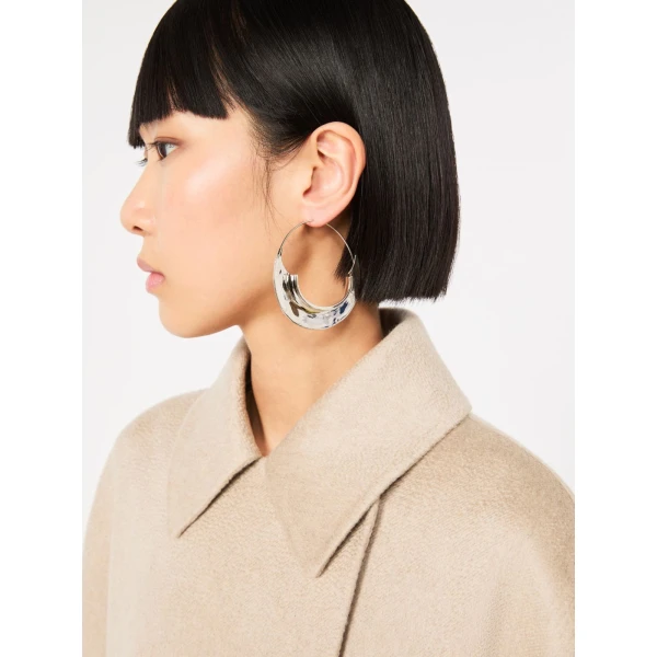 Max Mara Otto Crescent Hoop Earrings in Silver | Earrings | Luxury Shoes 