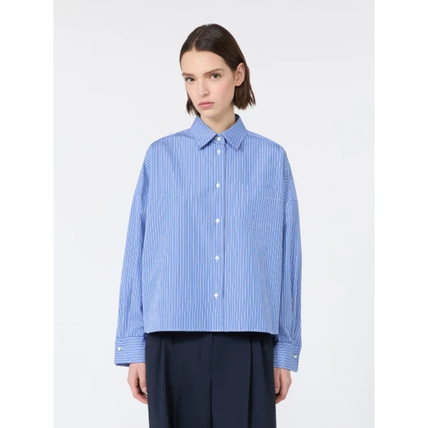 Max Mara Ovatta Boxy Cotton Poplin Shirt in Cornflower Blue | Shirts | Luxury Shoes 