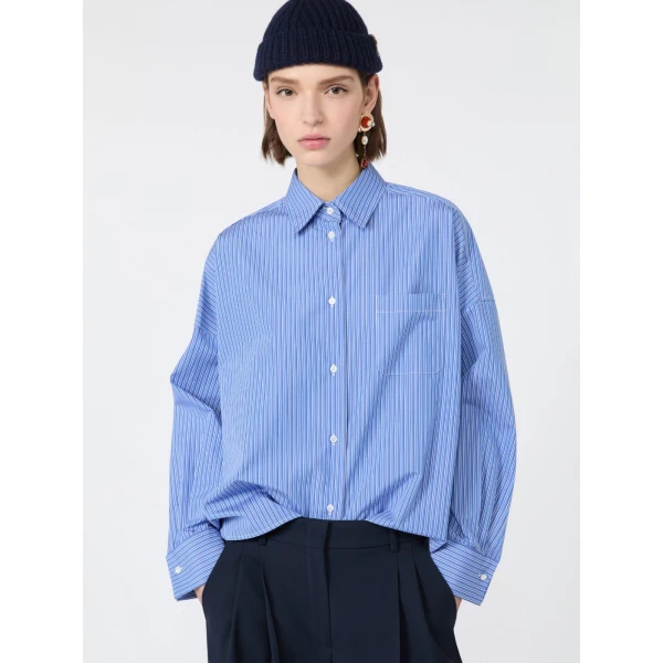 Max Mara Ovatta Boxy Cotton Poplin Shirt in Cornflower Blue | Shirts | Luxury Shoes 