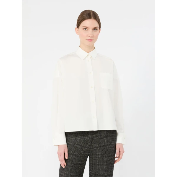 Max Mara Ovatta Boxy Cotton Poplin Shirt in White | Shirts | Luxury Shoes 