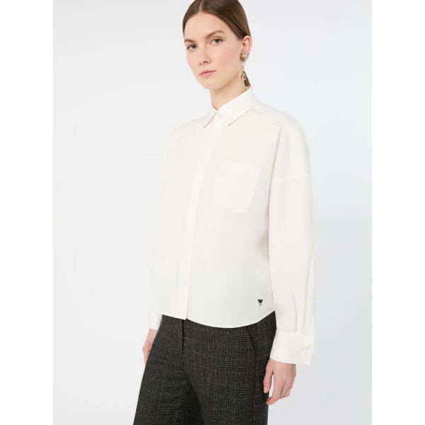 Max Mara Ovatta Boxy Cotton Poplin Shirt in White | Shirts | Luxury Shoes 