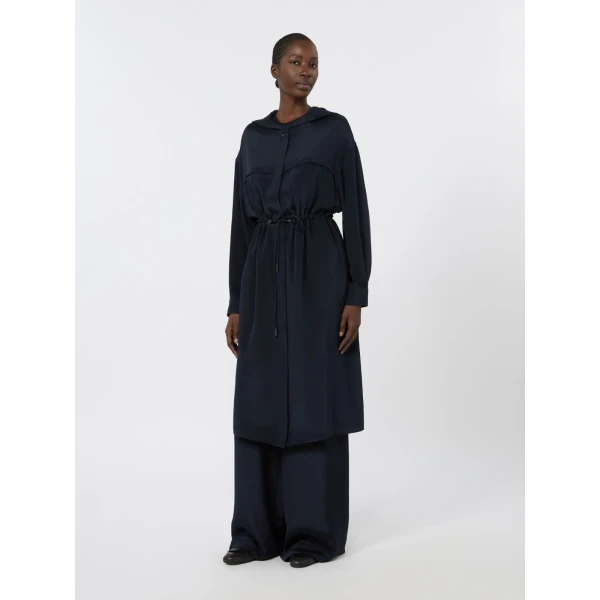 Max Mara Ovatte Silk Crepe de Chine Overcoat in Ultramarine | Coats | Luxury Shoes 