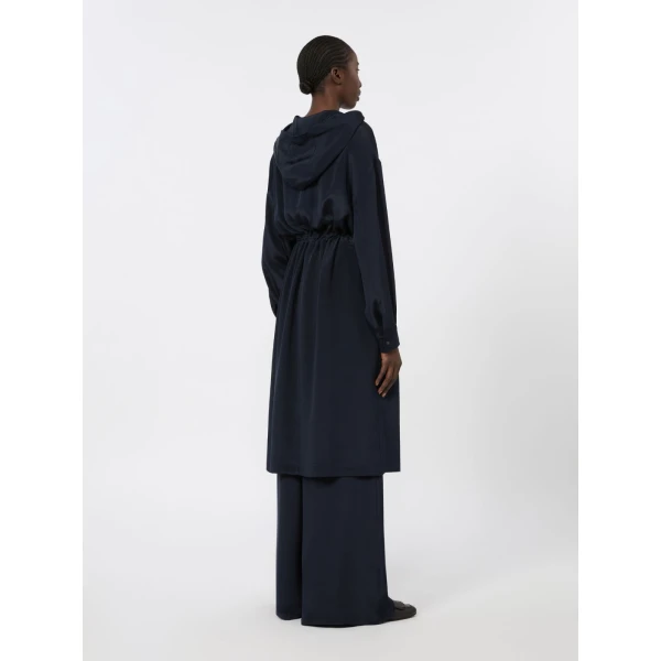 Max Mara Ovatte Silk Crepe de Chine Overcoat in Ultramarine | Coats | Luxury Shoes 