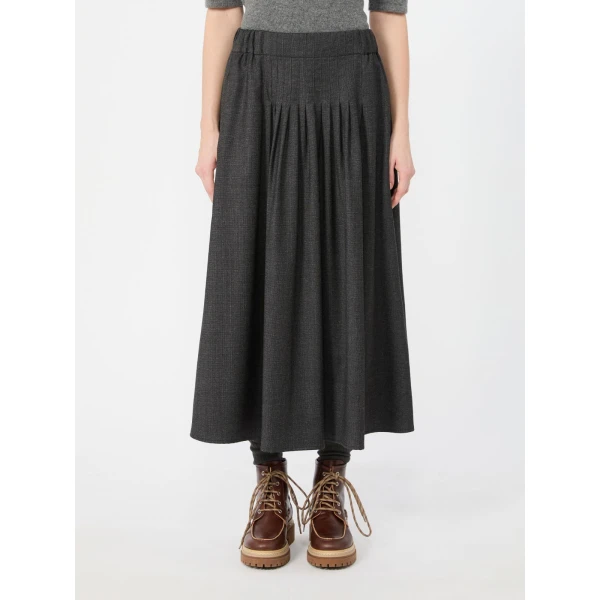 Max Mara Ovest Stretch Wool Flannel Midi Skirt in Dark Grey | Midi Skirts | Luxury Shoes 